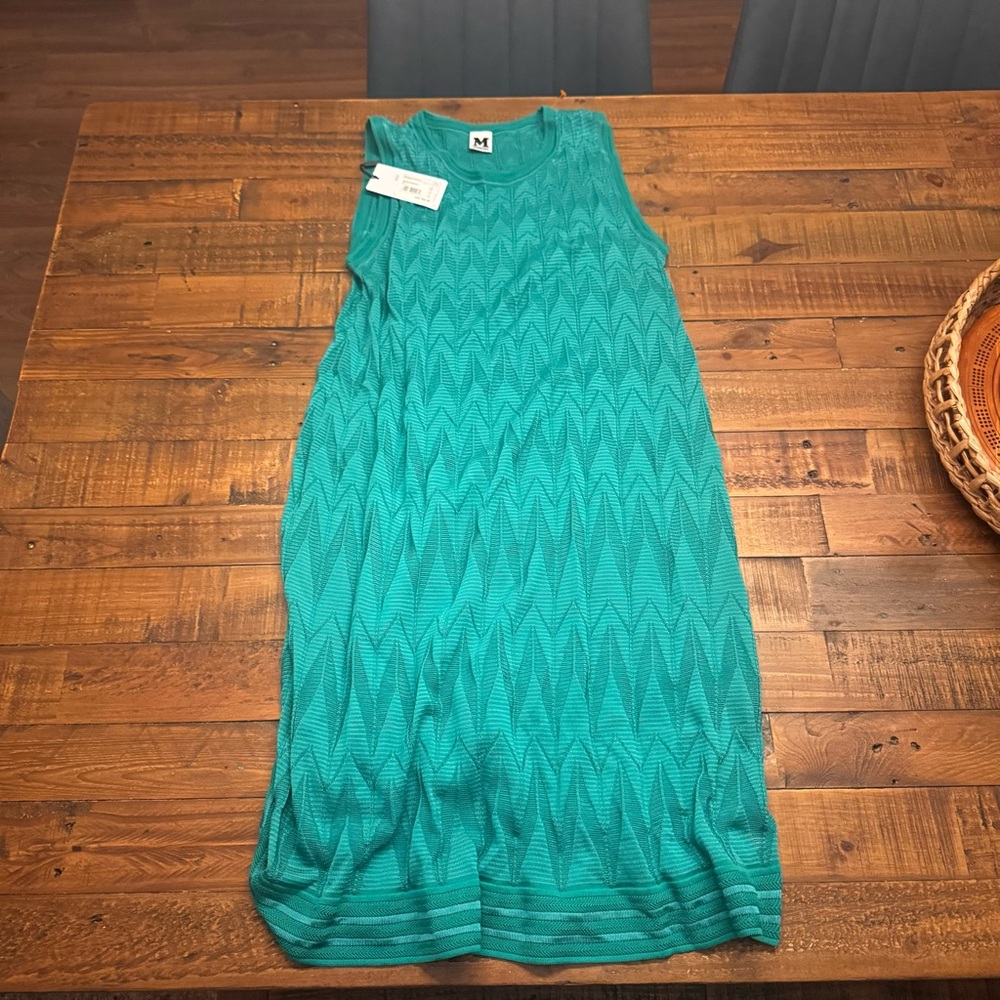 Missoni Teal Zigzag Knit Midi Slip Dress